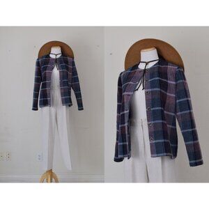 Vintage 80s‎ Acrylic Plaid Boxy Polyester Jacket size 10P
